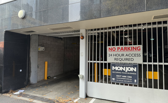 Secure indoor car space at 163 City Rd, Southbank, includes 24/7 access with fob and remote
