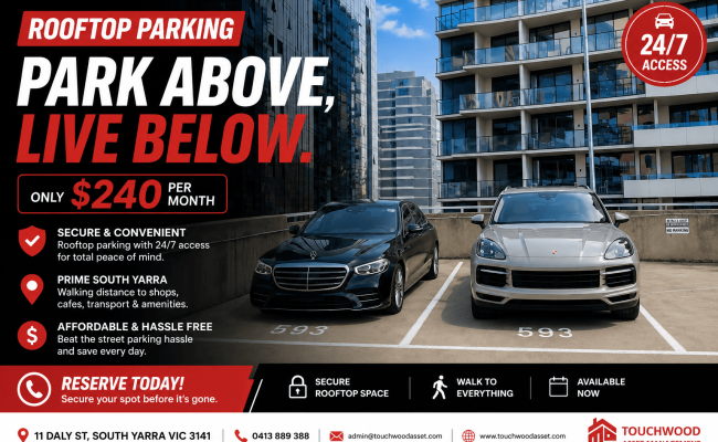 Outdoor lot parking on Daly Street in South Yarra Victoria