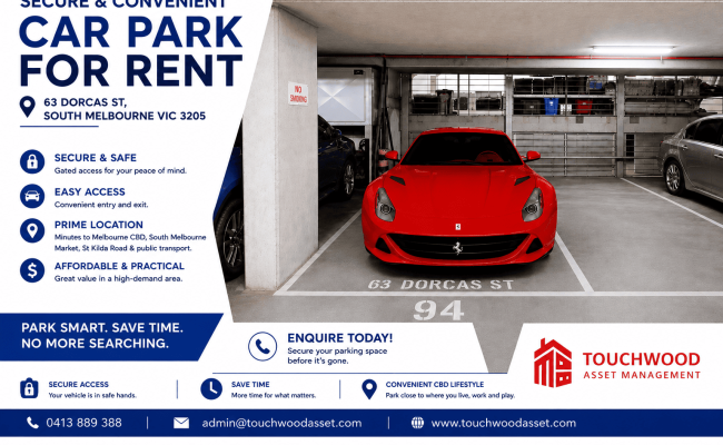 Indoor lot parking on Dorcas Street in South Melbourne Victoria